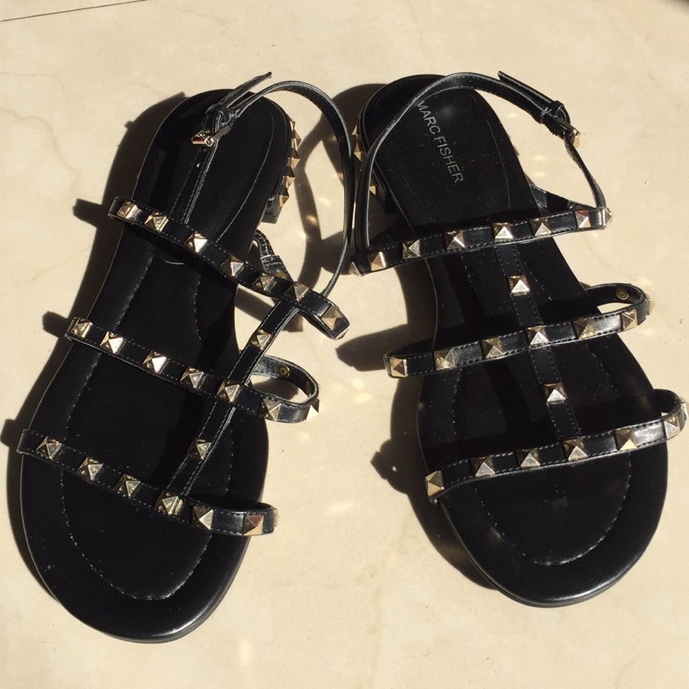 Marc Fisher gold studded sandals.